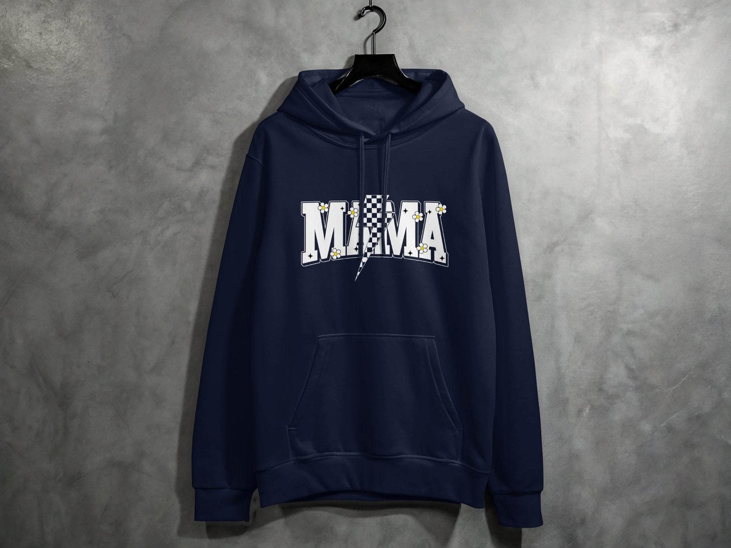 Retro Mama Checkered Bolt Floral Design Graphic Hoodie - Design & Vybe