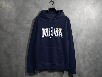 Retro Mama Checkered Bolt Floral Design Graphic Hoodie - Design & Vybe