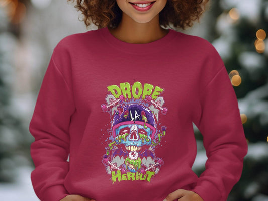 Drop Herout with Helmet and Skull Graphic Print Sweater - Design & Vybe