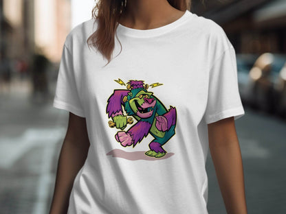Cartoon Frankenstein with Lightning Strikes Above T-Shirt - Design & Vybe