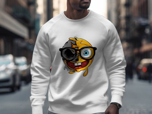 Quirky Smiley Face with Glasses Graphic Sweater - Design & Vybe