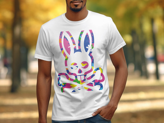 Colorful Bunny Skull and Crossbones Graphic T-shirt product