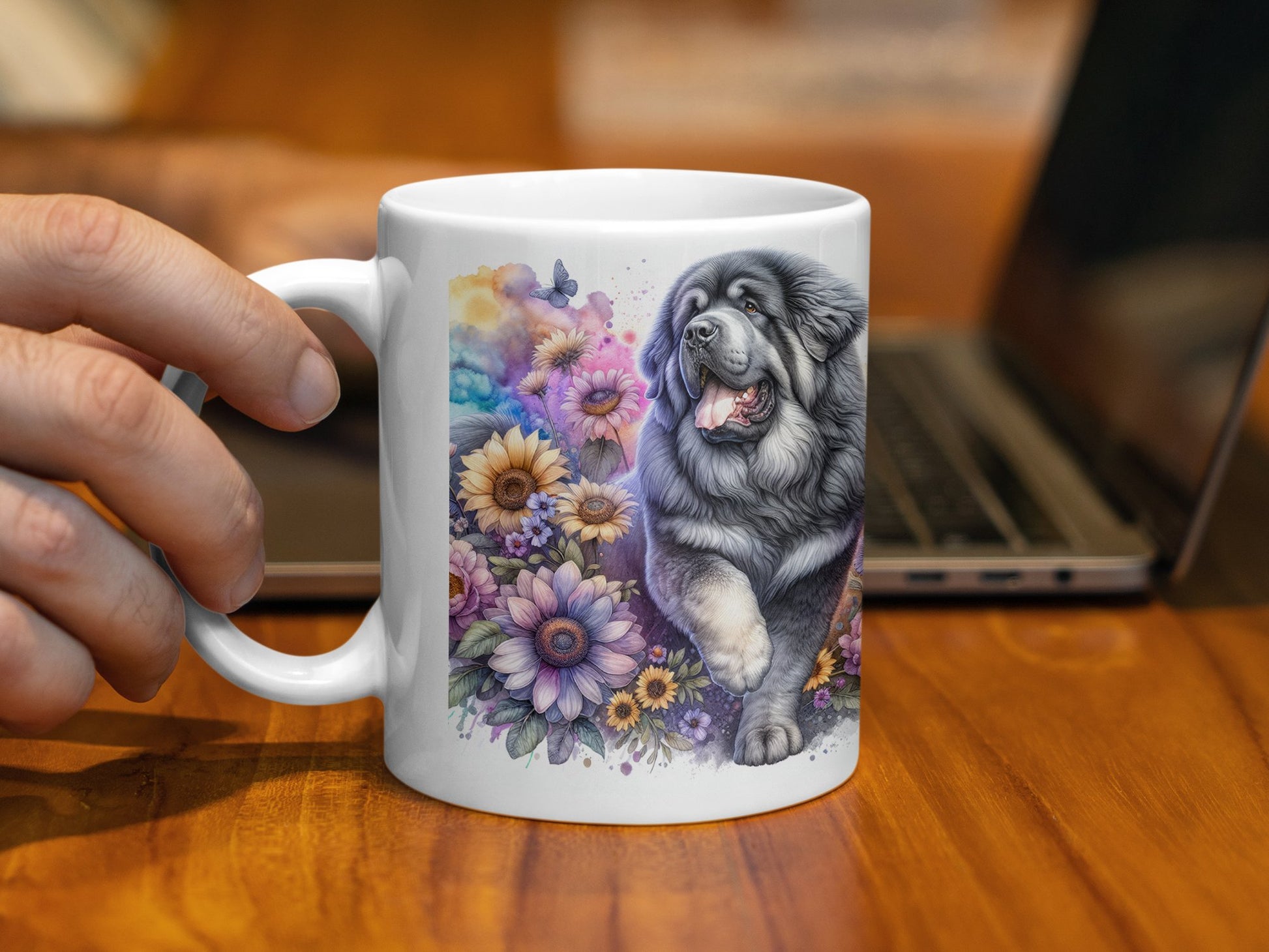Adorable Dog With Flowers Design Coffee Mug product type
