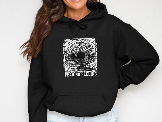 Fear No Feeling Artistic Graphic Hoodie - Design & Vybe
