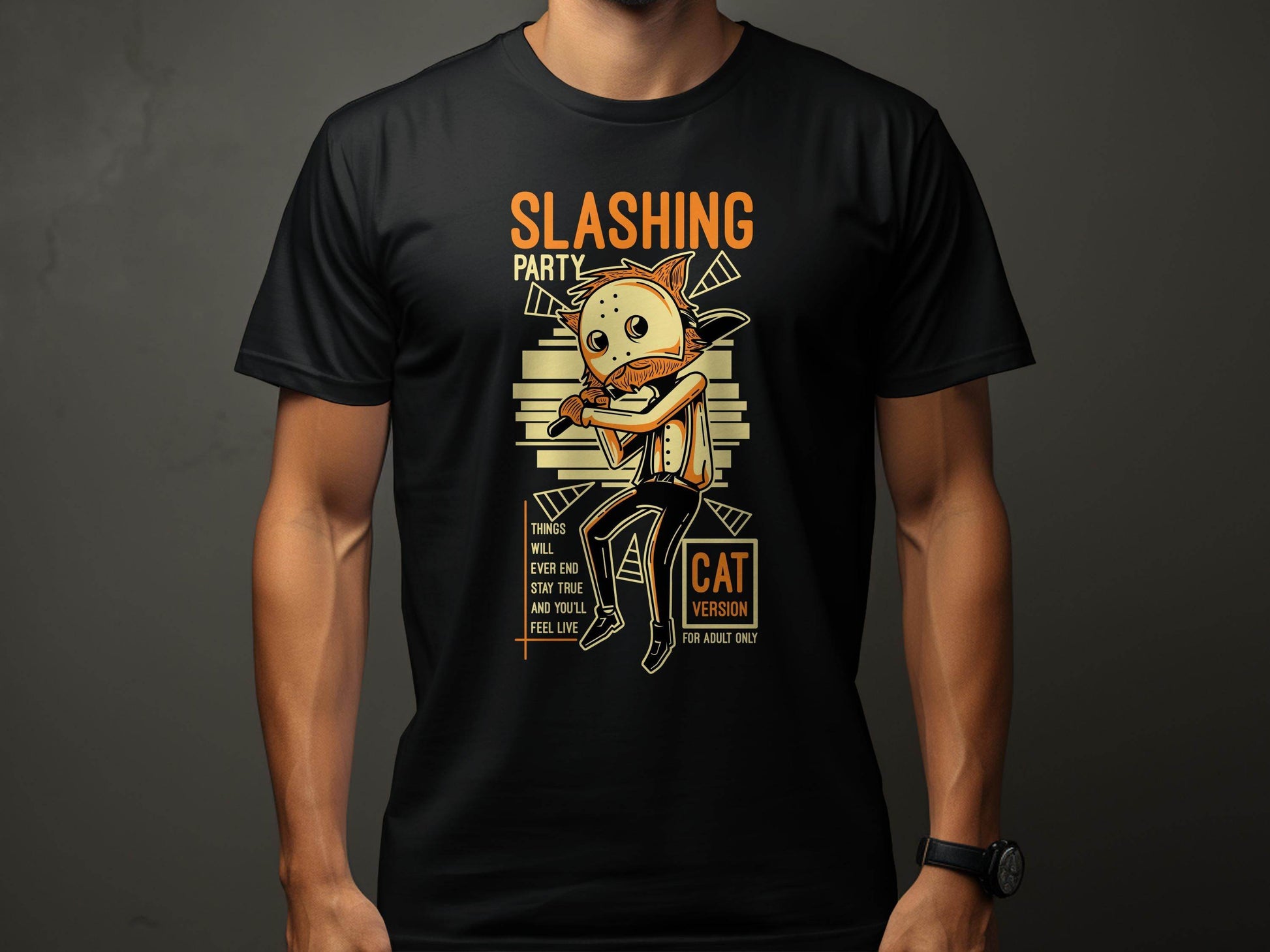 Slashing Party Cat Version for Adult Only Graphic T-Shirt - Design & Vybe