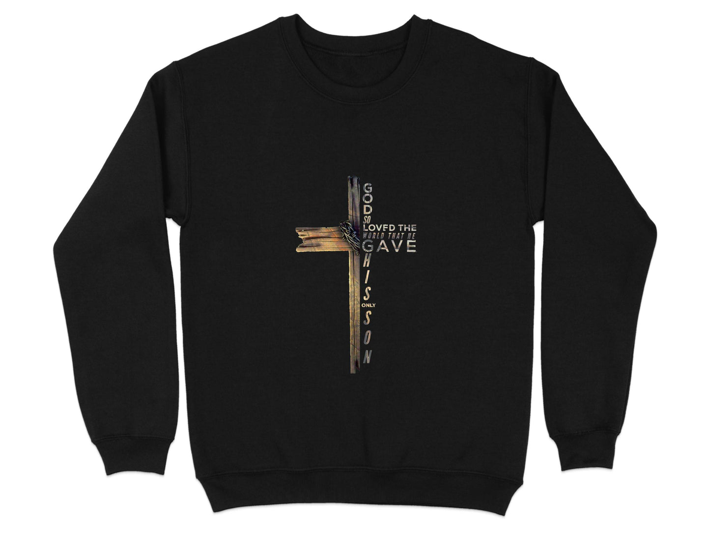 God so Loved the World Christian Wooden Cross Bible Sweater - Design & Vybe