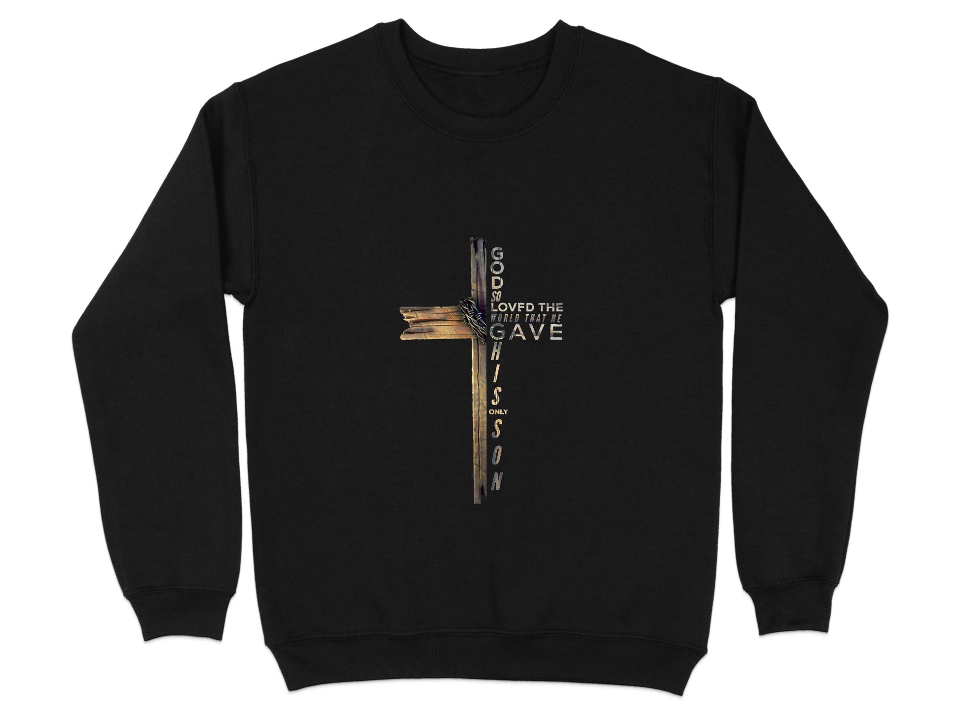 God so Loved the World Christian Wooden Cross Bible Sweater - Design & Vybe