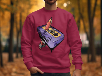 Cool Retro Pencil and Cassette Design Graphic Sweater - Design & Vybe