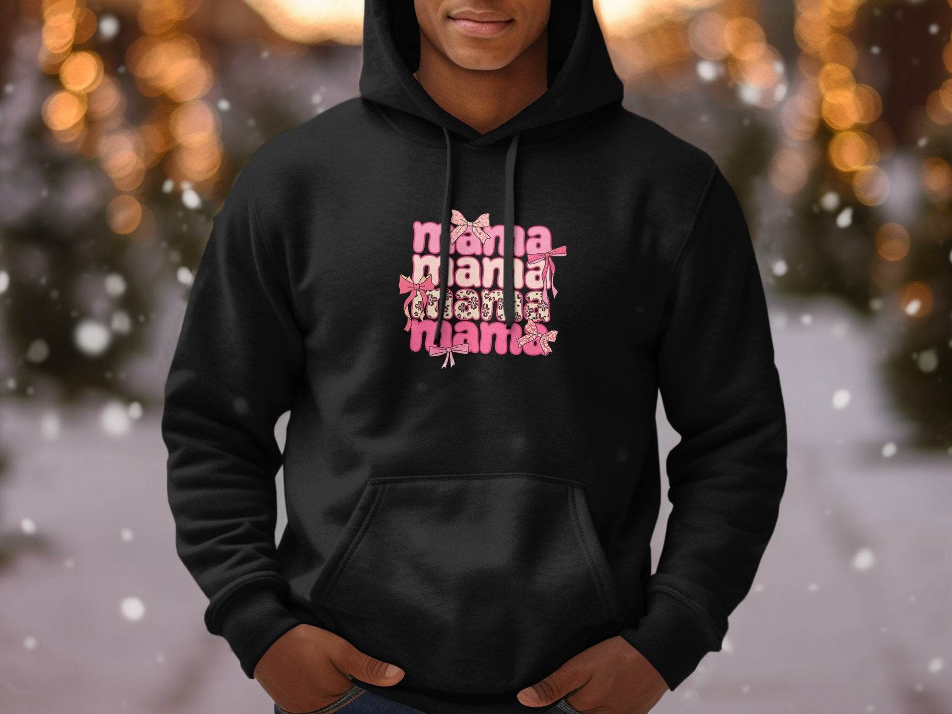 Mama Repeated With Bows Pink Themed Artwork Hoodie - Design & Vybe