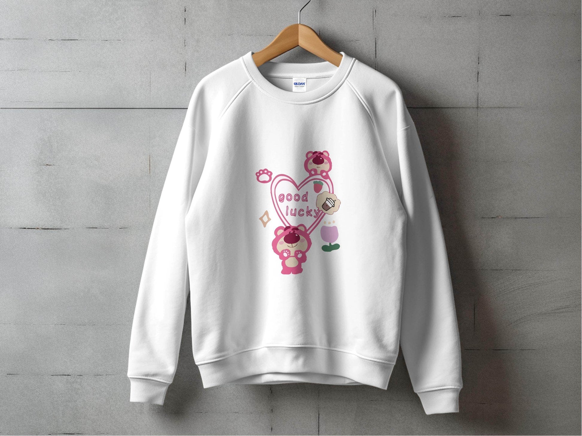 Cute Pink Bear With Good Lucky Heart Design Sweater - Design & Vybe