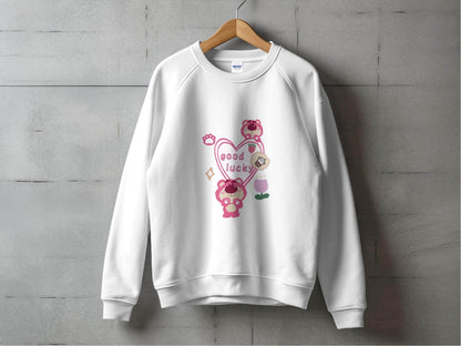 Cute Pink Bear With Good Lucky Heart Design Sweater - Design & Vybe