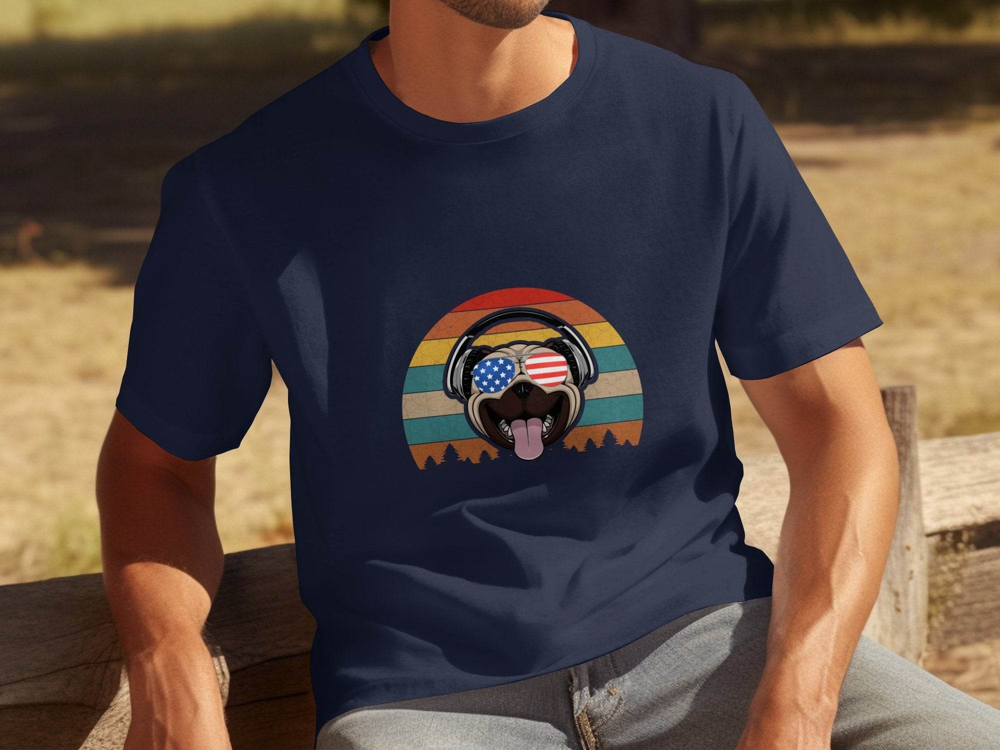 Retro Pug Dog with Headphones Graphic Tee T-Shirt - Design & Vybe