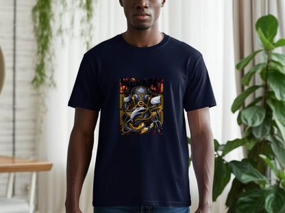 Degraded Design with Shark Anchor Octopus Artwork T-Shirt - Design & Vybe