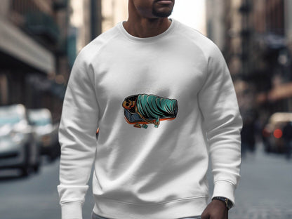 After Party Skeleton Resting in Coffin Graphic Sweater - Design & Vybe