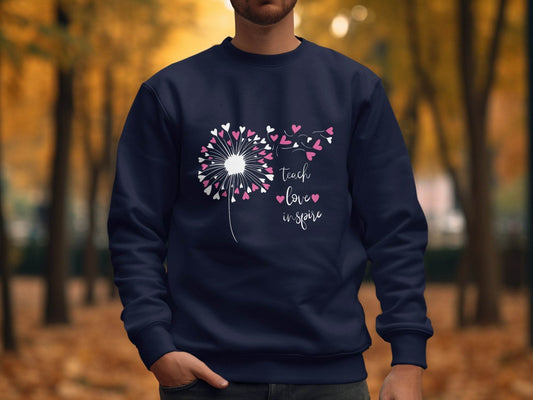 Teach Love Inspire Dandelion Heart Graphic Art Sweater - Design & Vybe