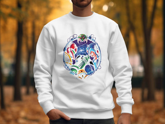 Metroid Meets Mega Man Character Design in Space Sweater - Design & Vybe