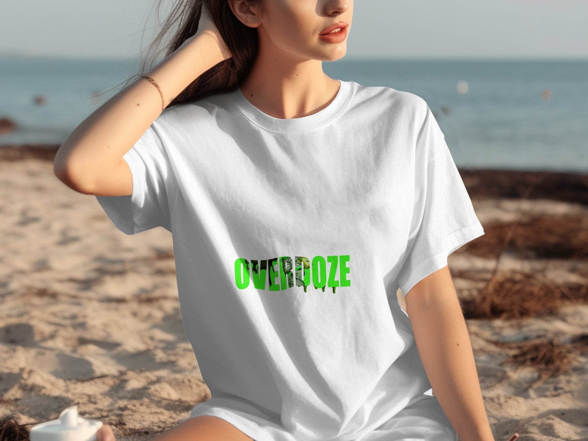 Overdoze Neon Green With Face Graphic Trendy Image T-Shirt - Design & Vybe