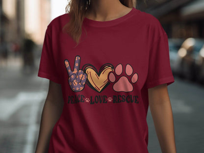 Peace Love Rescue Dog Paw Heart Pet Lover Graphic T-Shirt - Design & Vybe