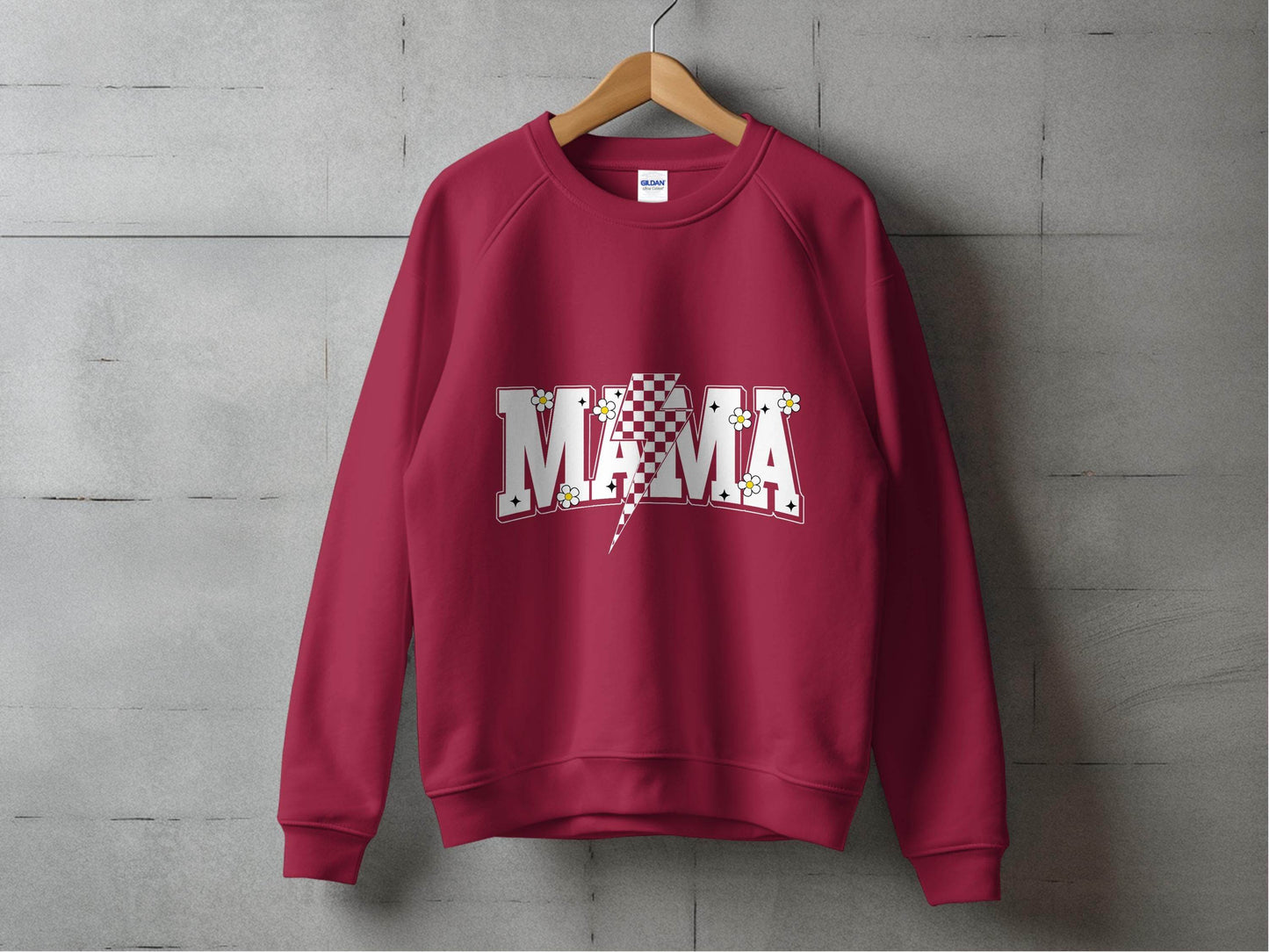 Retro Mama Checkered Bolt Floral Design Graphic Sweater - Design & Vybe