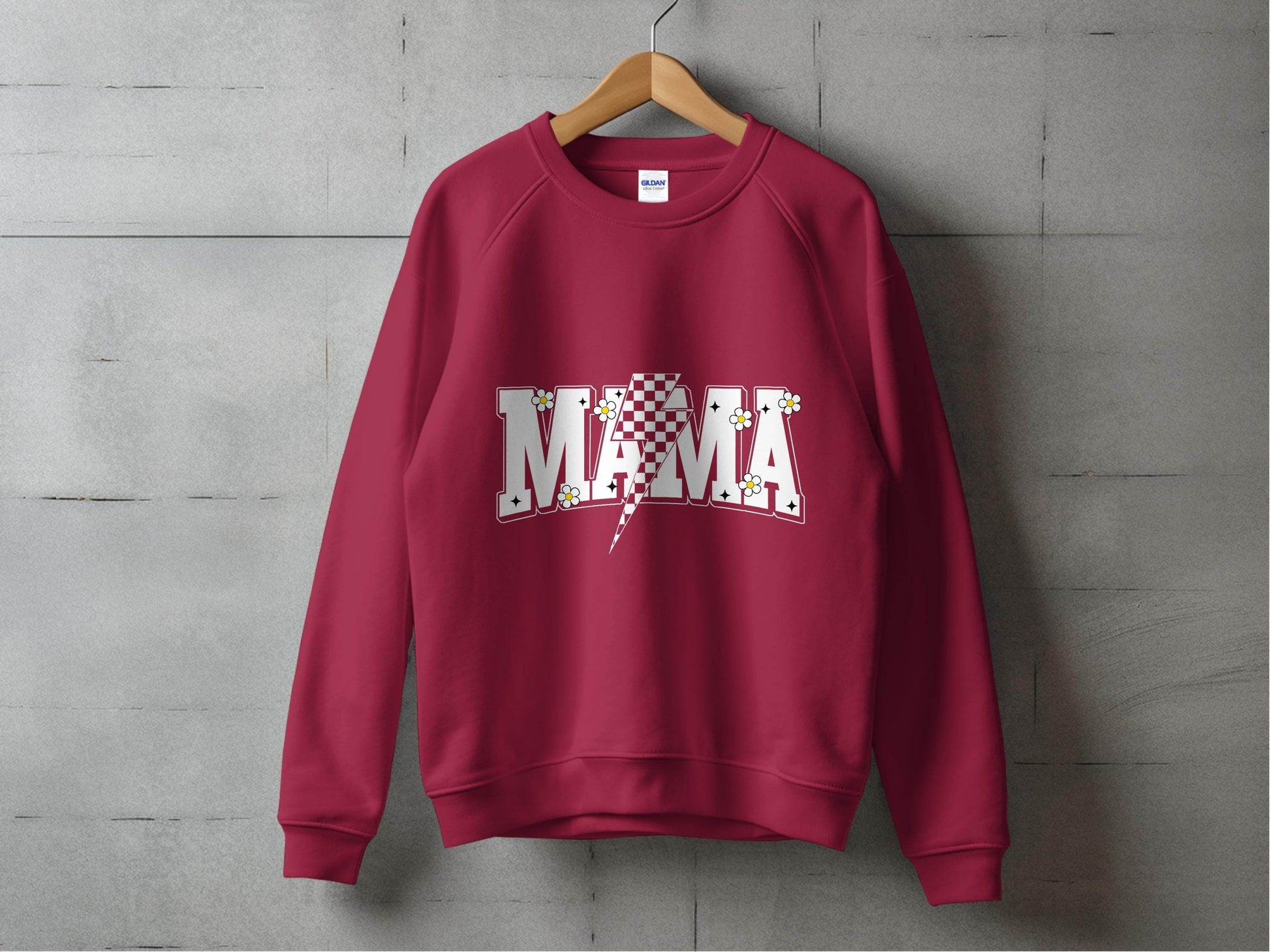 Retro Mama Checkered Bolt Floral Design Graphic Sweater - Design & Vybe