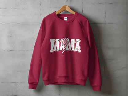 Retro Mama Checkered Bolt Floral Design Graphic Sweater - Design & Vybe
