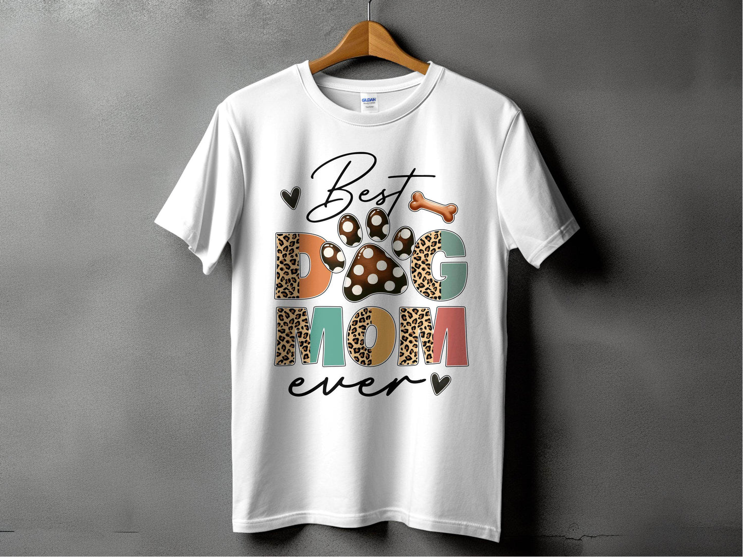 Best Dog Mom Ever Animal Print Heart Bone Graphic T-Shirt - Design & Vybe