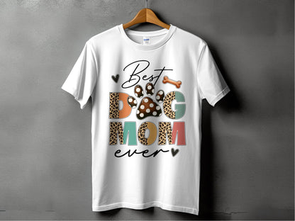Best Dog Mom Ever Animal Print Heart Bone Graphic T-Shirt - Design & Vybe