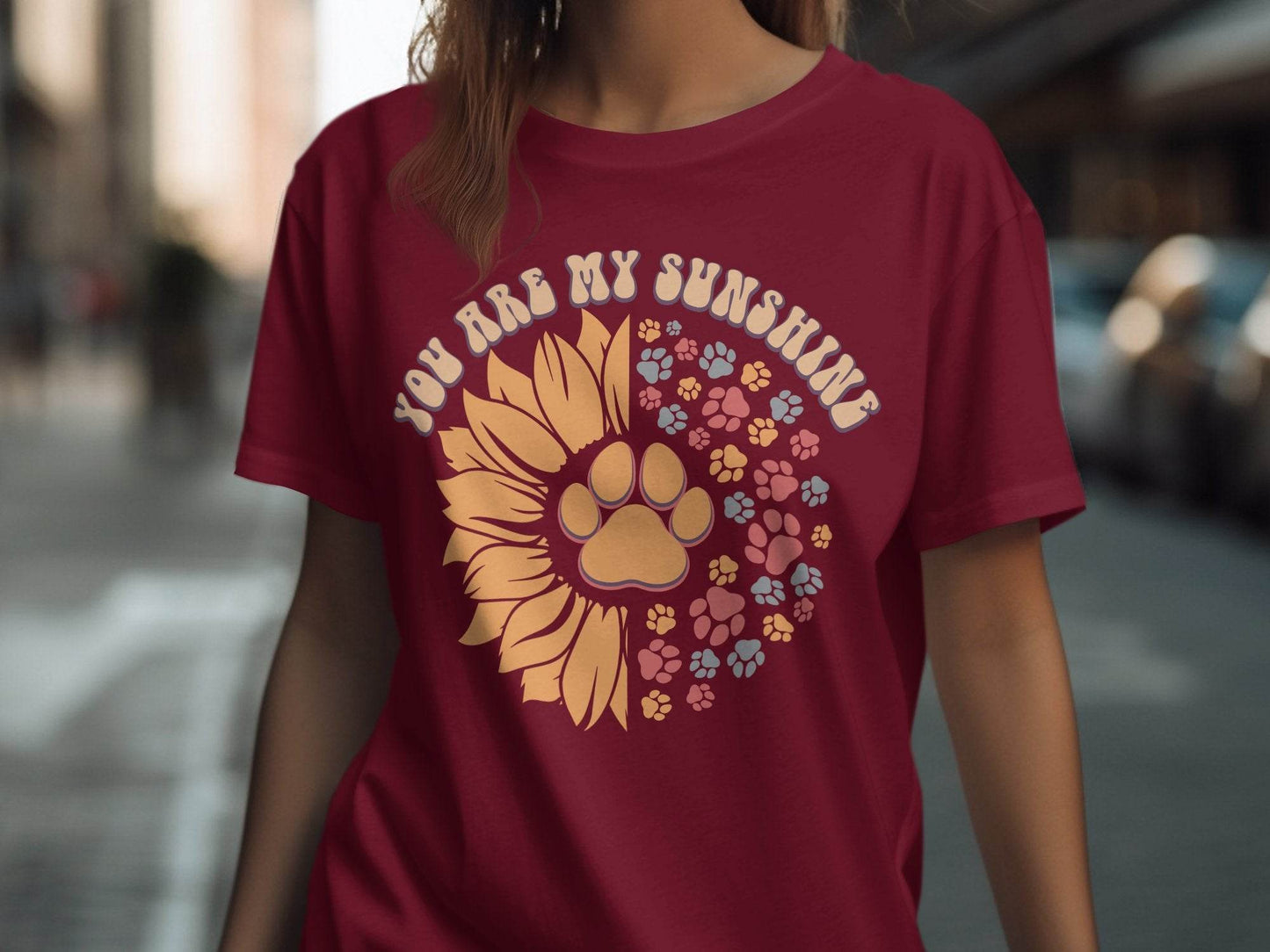 You Are My Sunshine Sunflower Paw Pattern Graphic T-Shirt - Design & Vybe