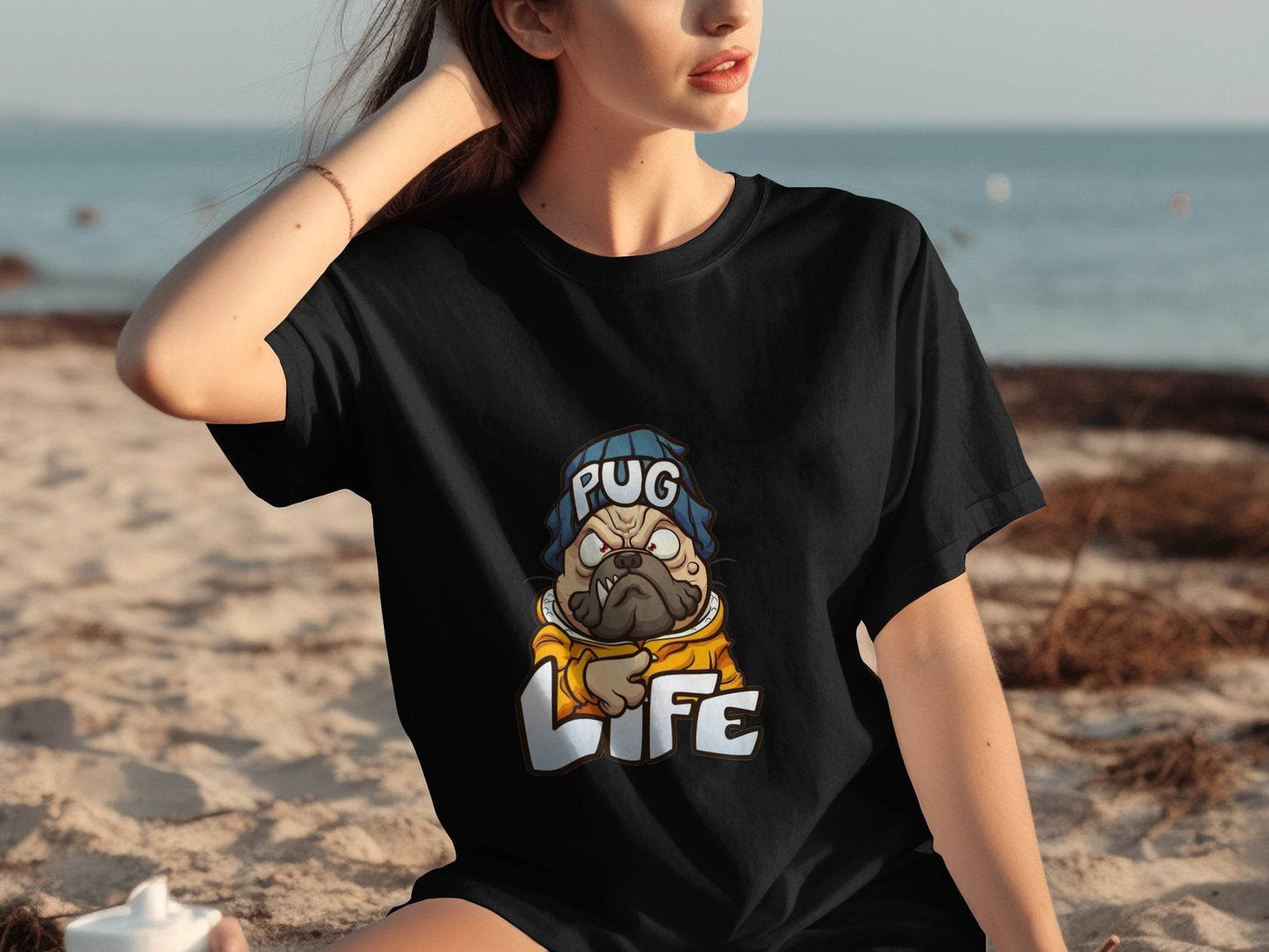 Cartoon Pug With Attitude Pug Life Design Style T-Shirt - Design & Vybe