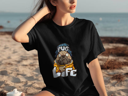 Cartoon Pug With Attitude Pug Life Design Style T-Shirt - Design & Vybe