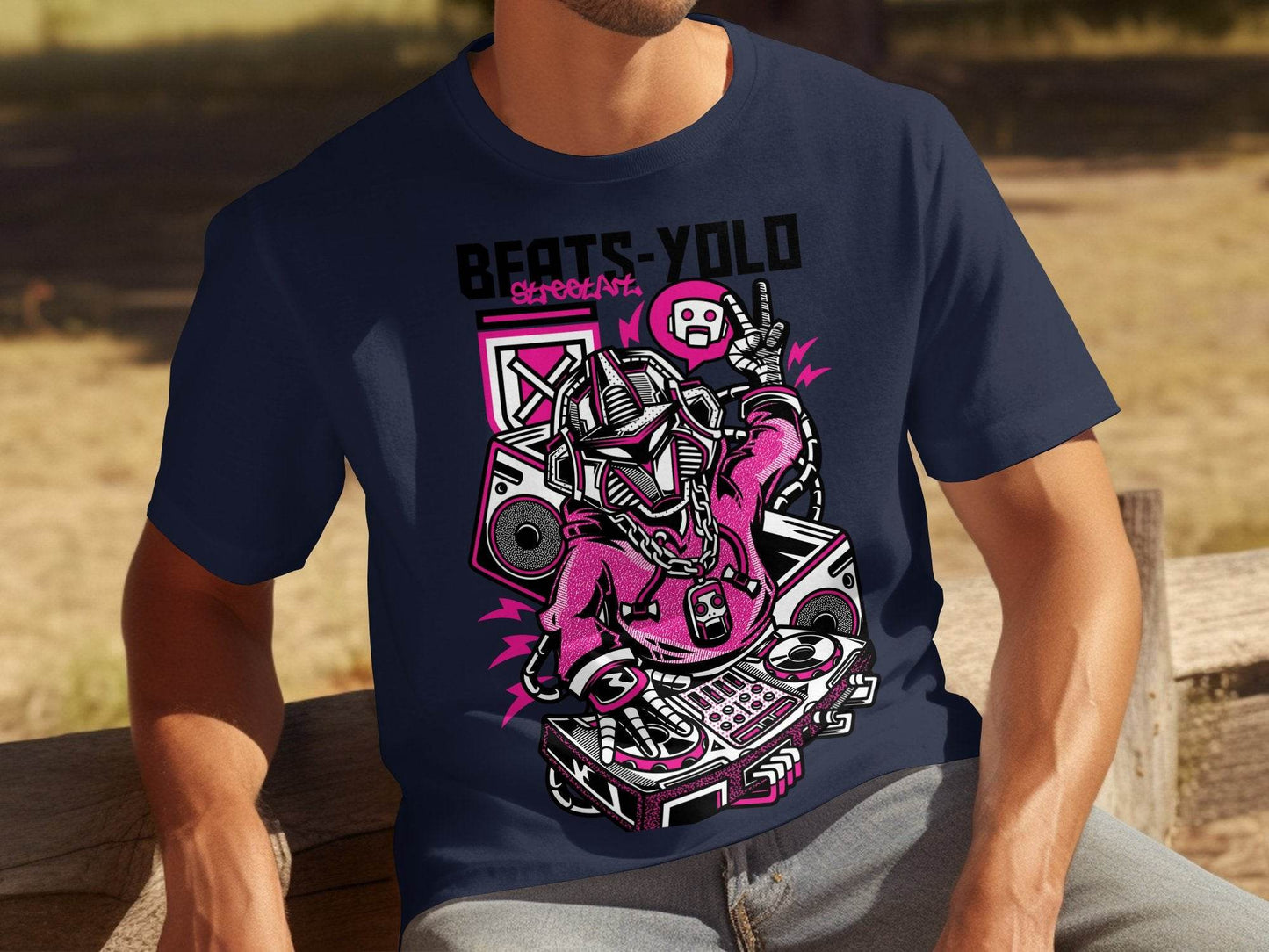 Beats Yolo Street Art Robot DJ Graphic Design T-Shirt - Design & Vybe
