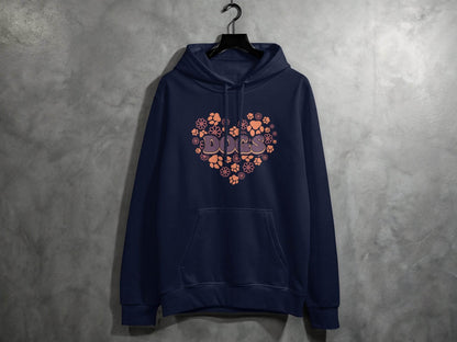 Retro Dogs Heart with Paw Prints and Flowers Design Hoodie - Design & Vybe