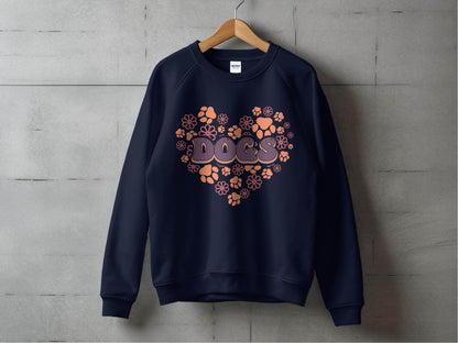 Retro Dogs Heart with Paw Prints and Flowers Design Sweater - Design & Vybe