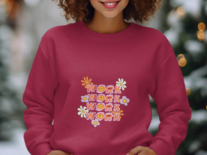 Work With Smiling Sun Flowers Graphic Trendy Design Sweater - Design & Vybe