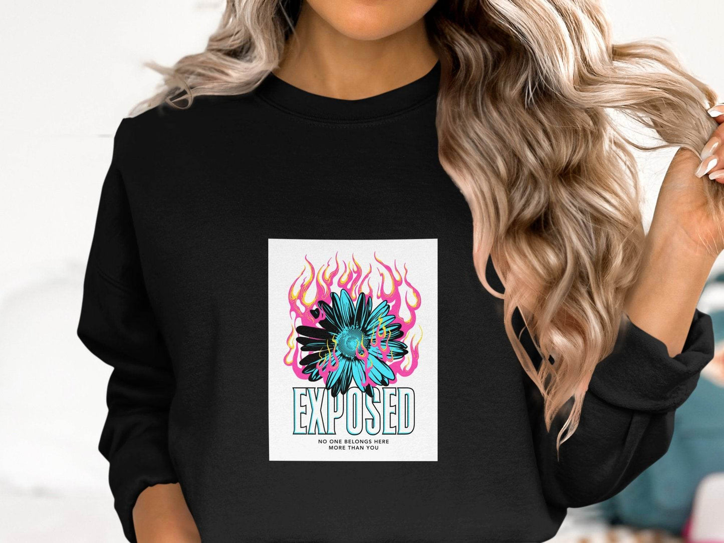 Exposed Flower With Pink Flames Graphic Sweater - Design & Vybe