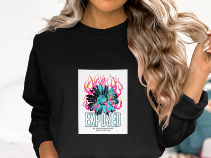 Exposed Flower With Pink Flames Graphic Sweater - Design & Vybe