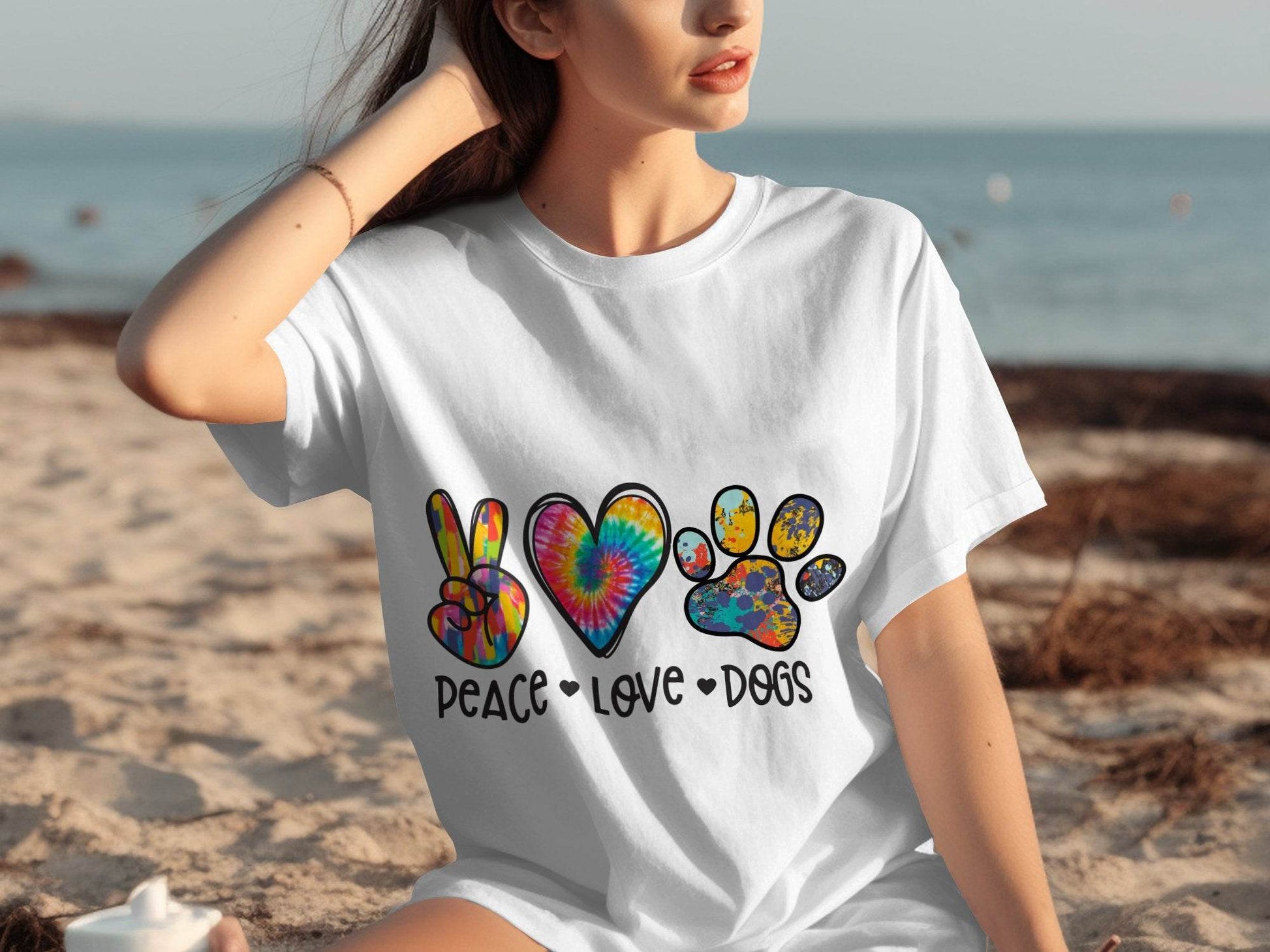 Peace Love Dogs Colorful Design Graphic Animal Lover T-Shirt - Design & Vybe