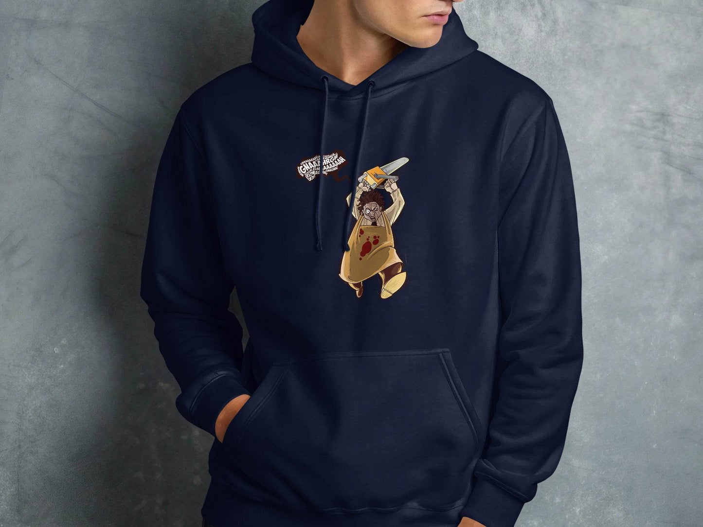 Horror Movie Villain with Chainsaw Illustration Hoodie - Design & Vybe