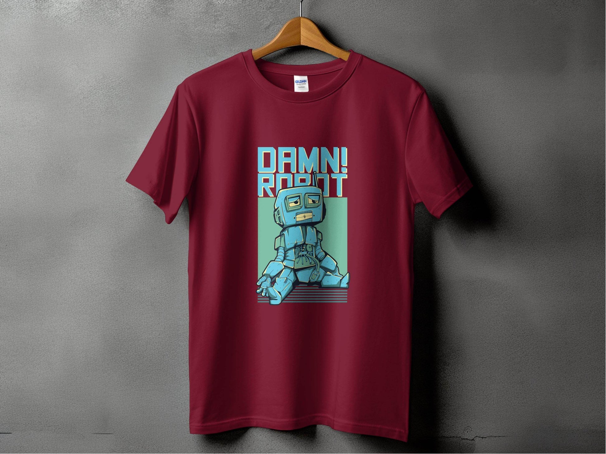 DAMN! Sad Robot Art With Greenish Backdrop Design T-Shirt - Design & Vybe