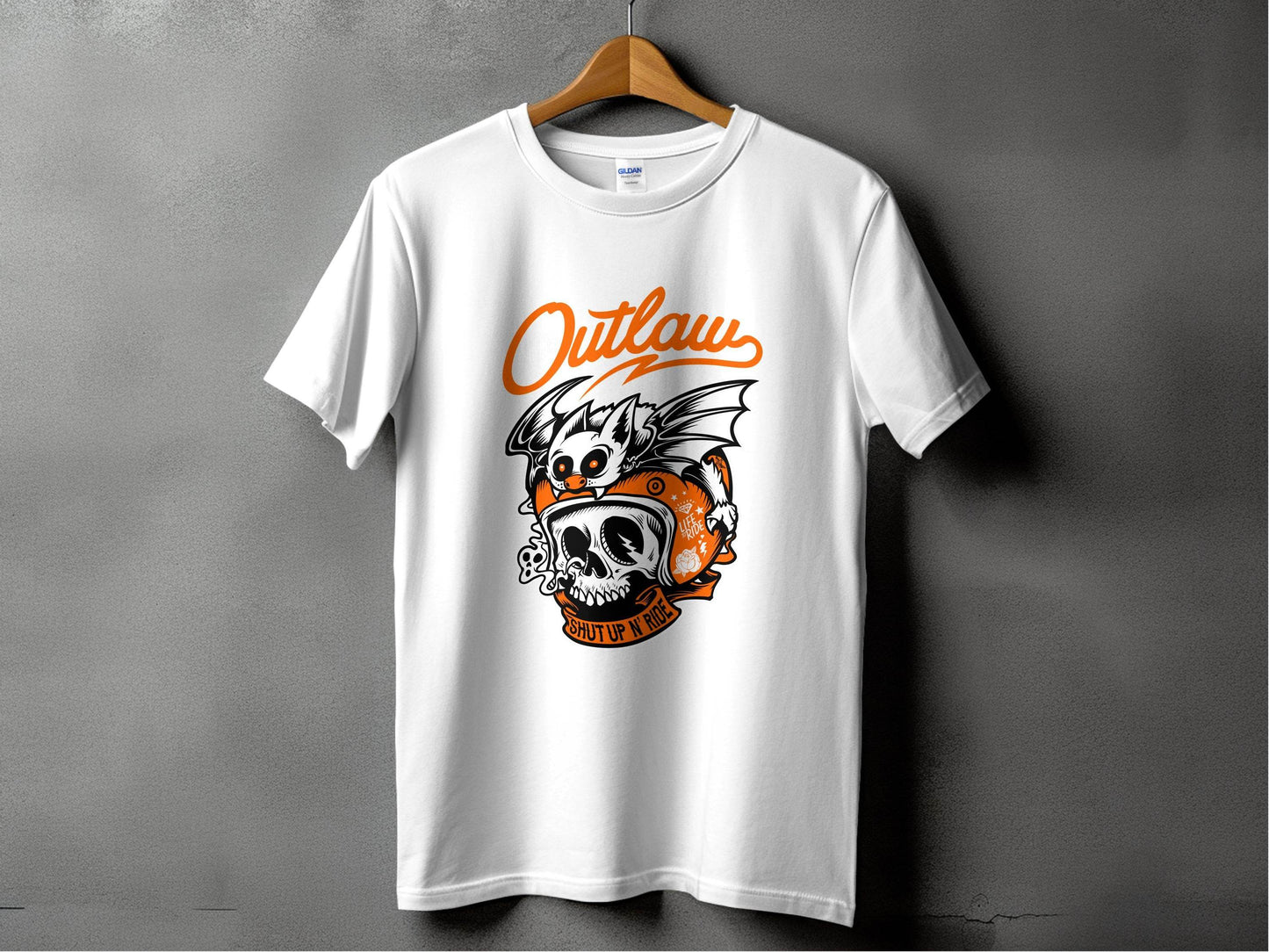 Bold Graphic Outlaw Bat Illustration on Skull T-Shirt - Design & Vybe