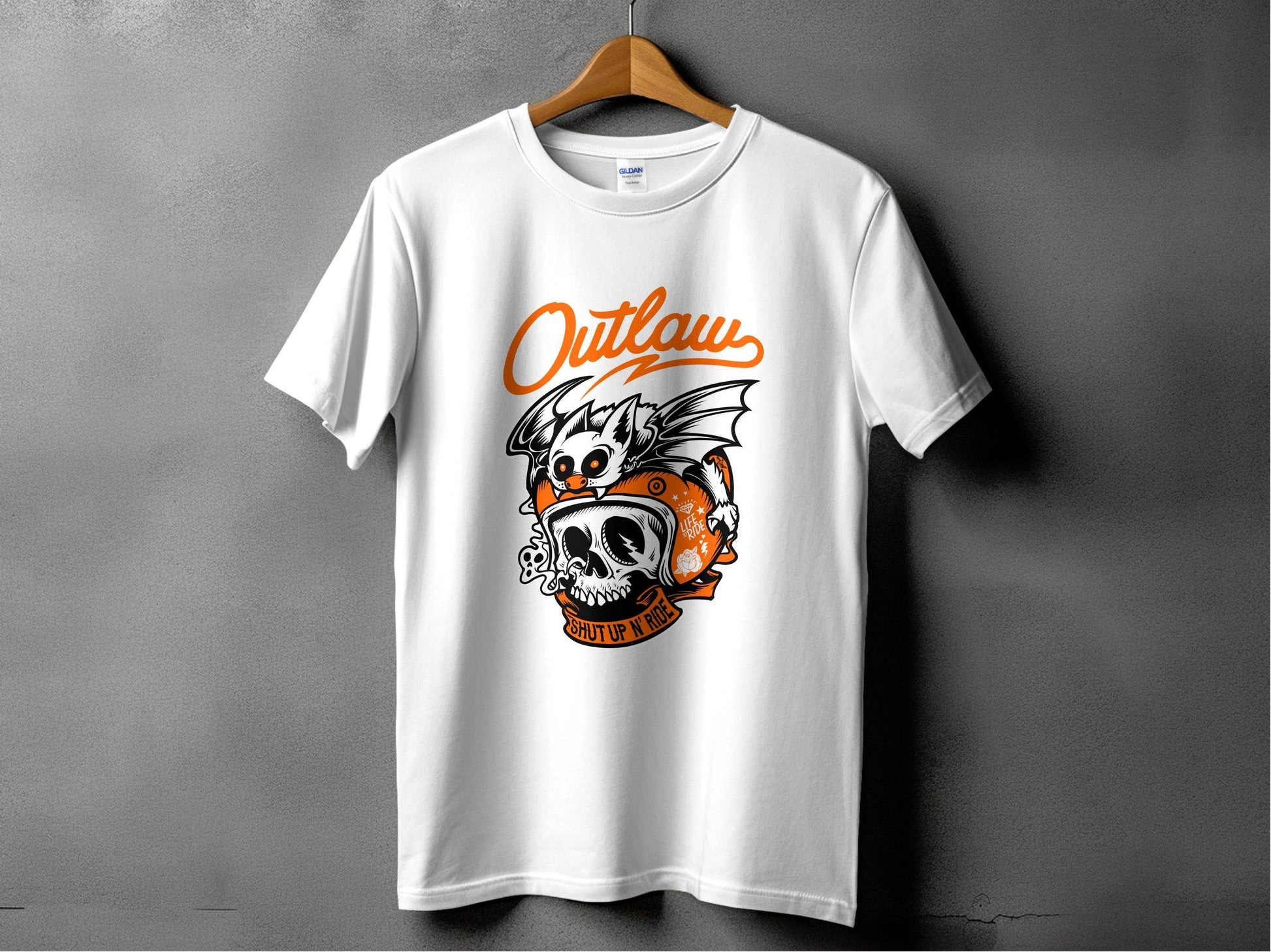 Bold Graphic Outlaw Bat Illustration on Skull T-Shirt - Design & Vybe