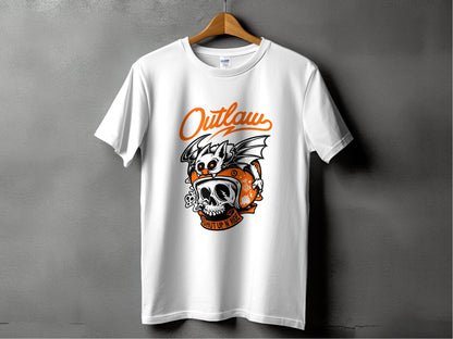 Bold Graphic Outlaw Bat Illustration on Skull T-Shirt - Design & Vybe
