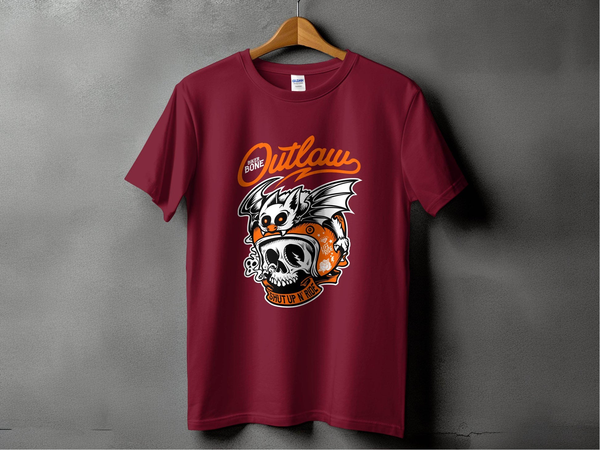 Bold Graphic Outlaw Bat Illustration on Skull T-Shirt - Design & Vybe