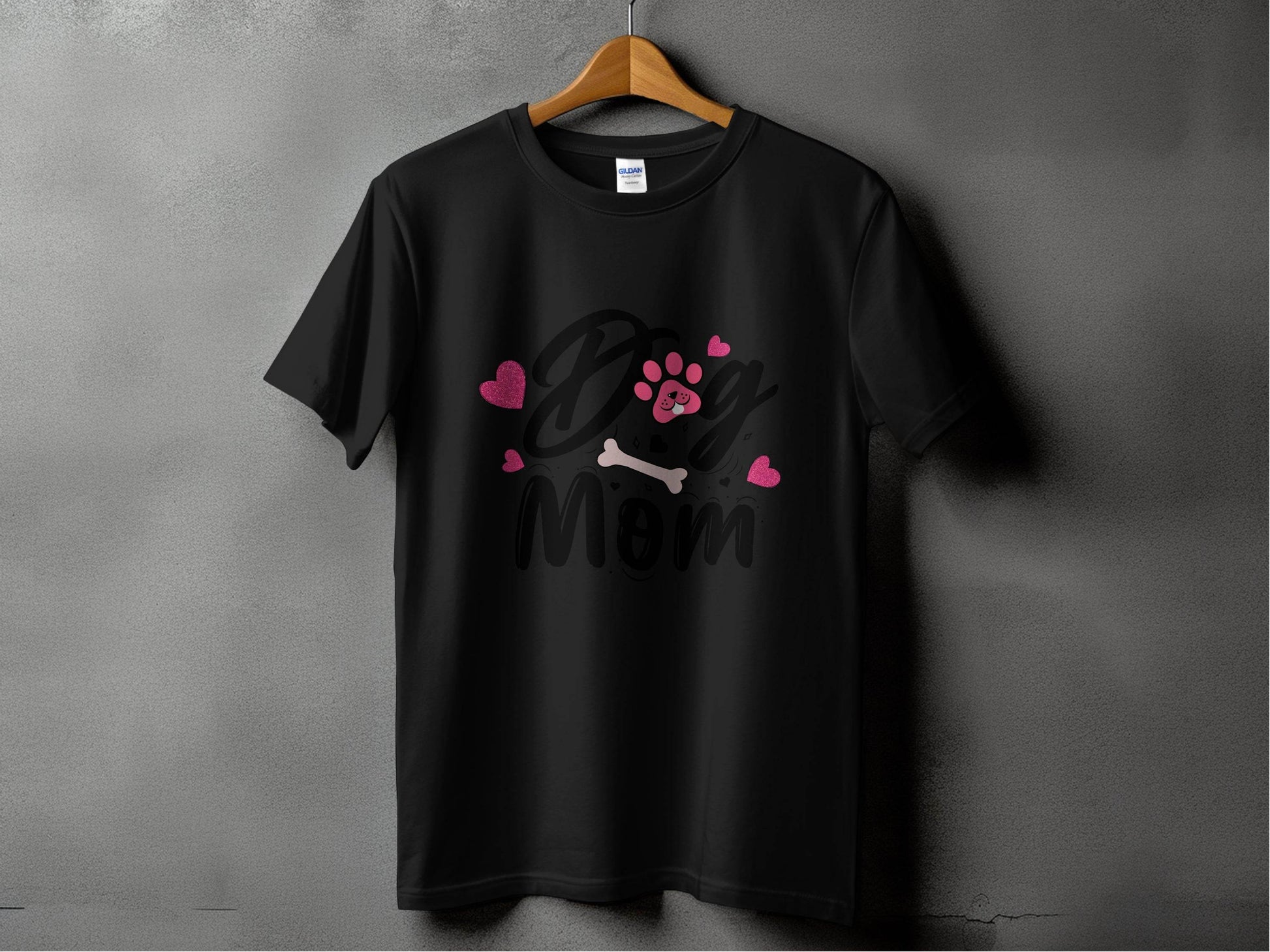 Dog Mom with Hearts and Bone Design Graphic Print T-Shirt - Design & Vybe