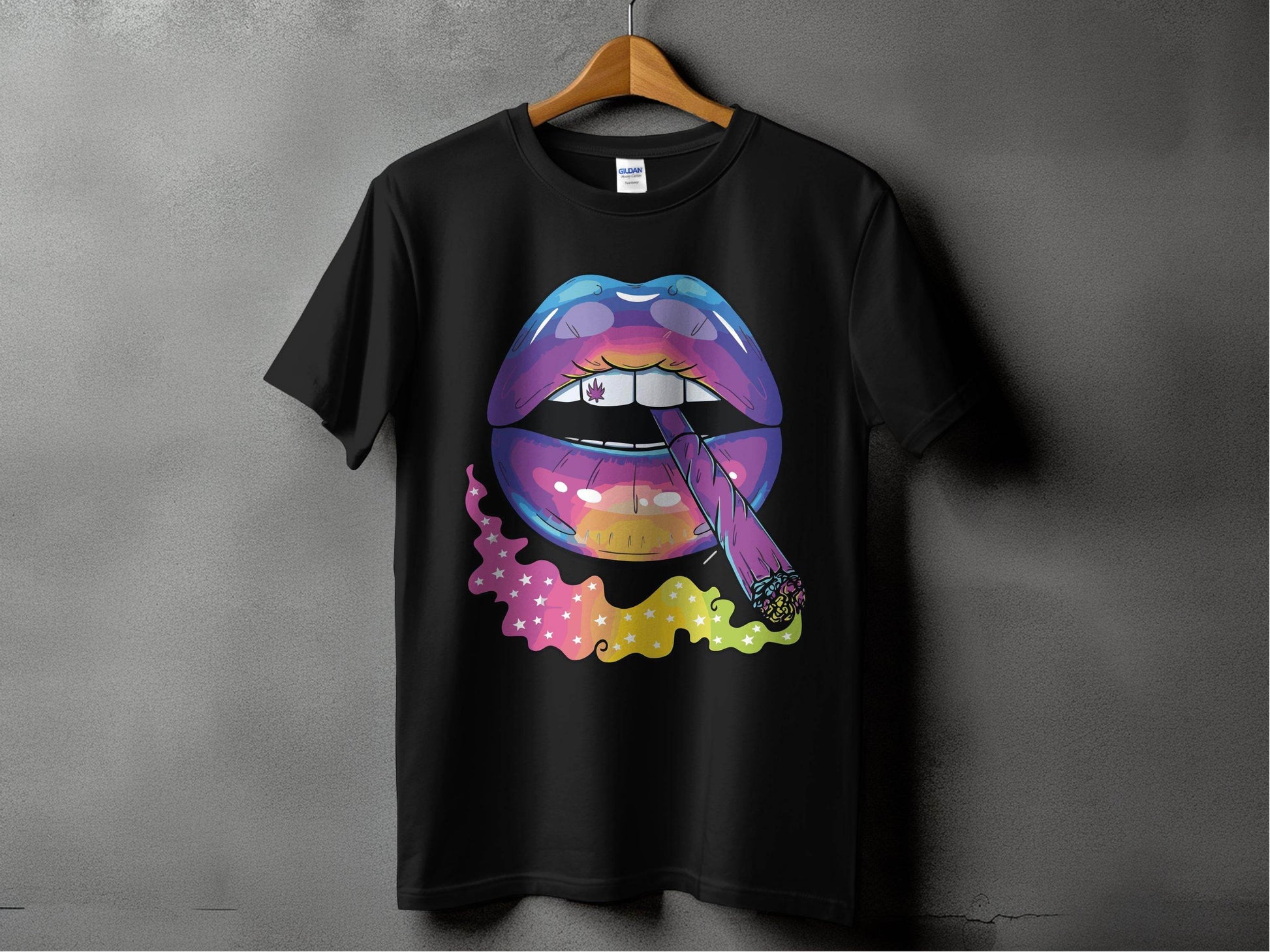 Colorful Lips Smoking Weed Design T-Shirt - Design & Vybe