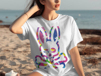 Colorful Skull Bunny Print Graphic T-Shirt product