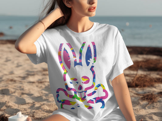 Colorful Skull Bunny Print Graphic T-Shirt product
