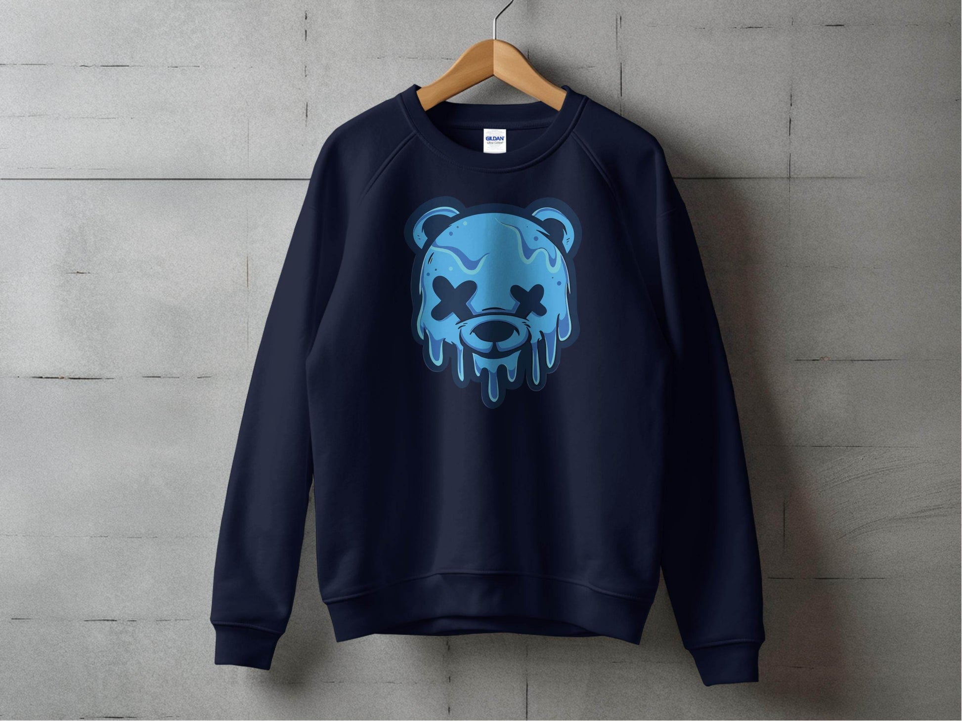 Cool Blue Graffiti Melting Dead Mad Bear Graphic Sweater - Design & Vybe