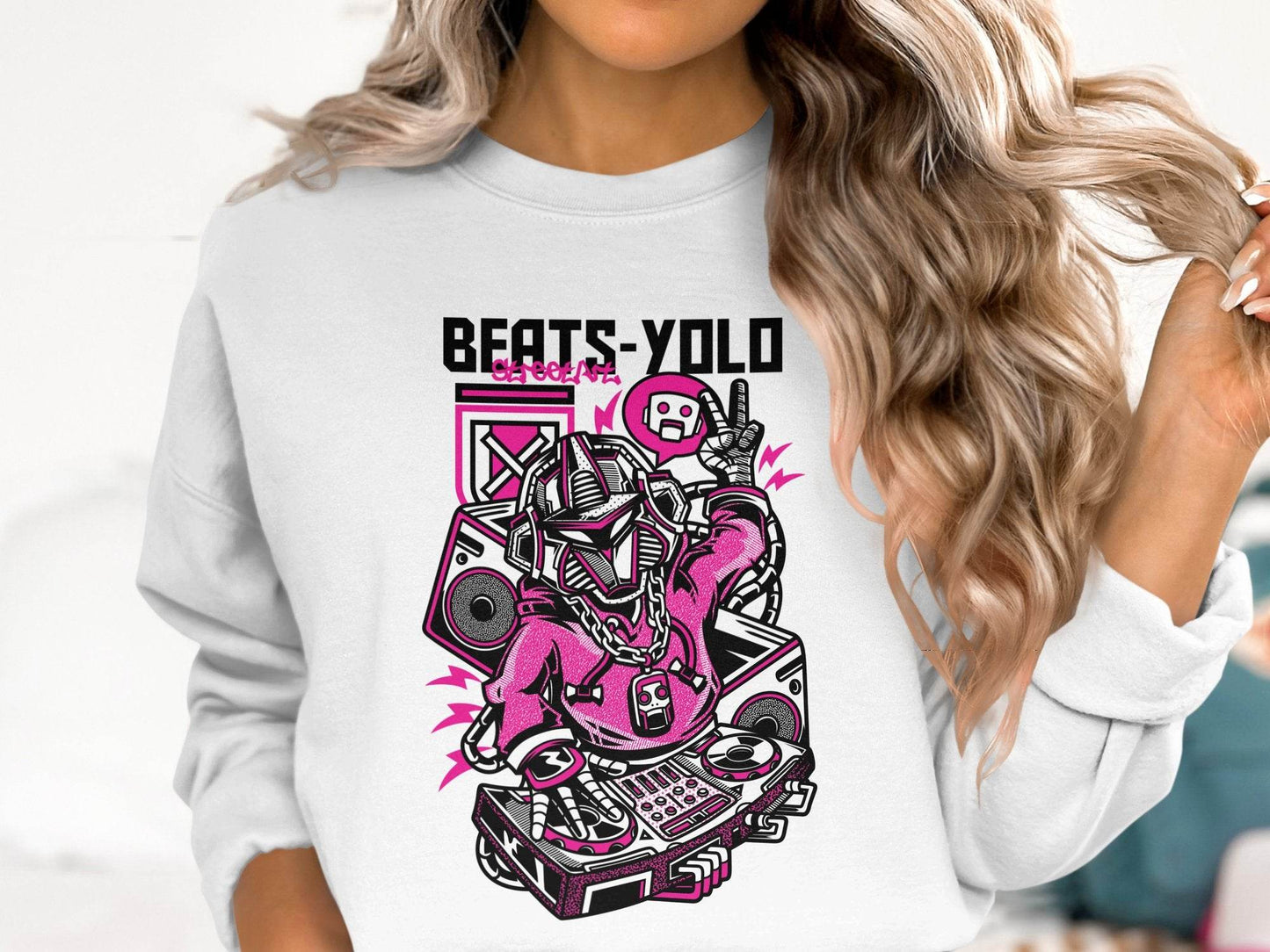 Beats Yolo Street Art Robot DJ Graphic Design Sweater - Design & Vybe