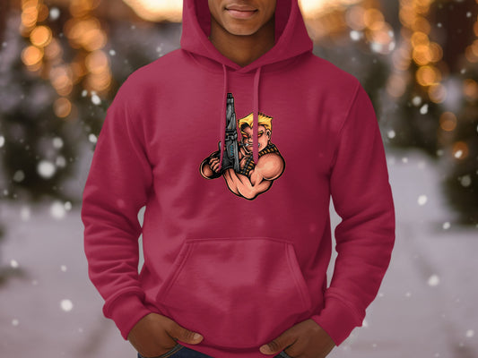 Retro Cartoon Warrior Design Red Hooded Sweatshirt Product